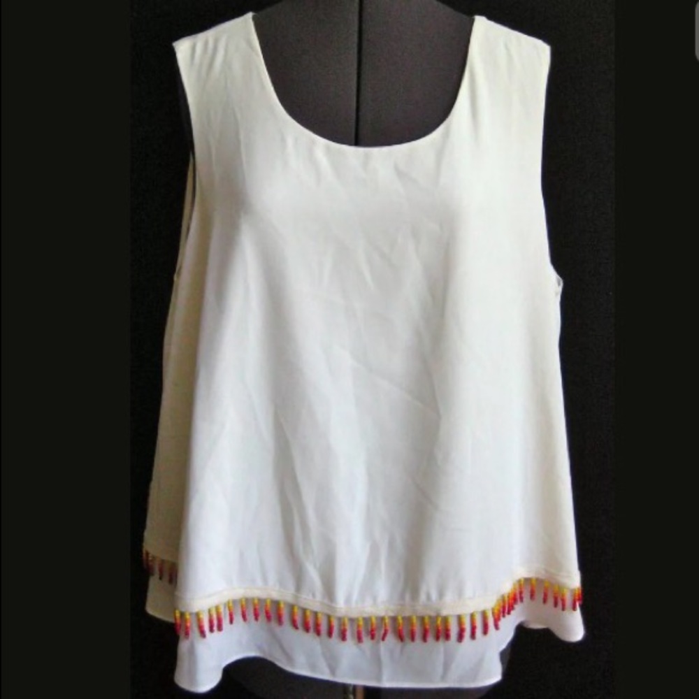 NEW CATHERINE MALANDRINO WHITE SWING TANK TOP RED ORANGE BEADS SOUTHWEST S NWT - Picture 1 of 6